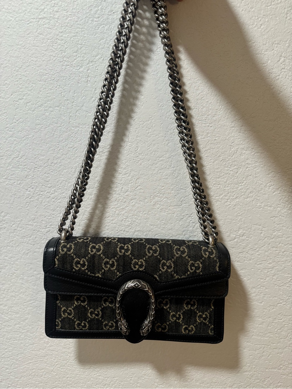 Gucci Black Denim/Beige GG Dionysus Small Shoulder Bag